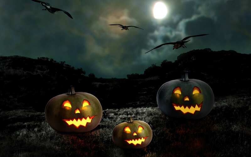 Three Jack-o'-lanterns — Black, Spooky