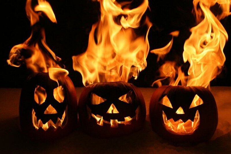 Three Jack-o'-lanterns on Fire