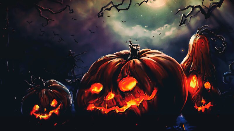Three Jack-o'-lanterns — Orange, Dark