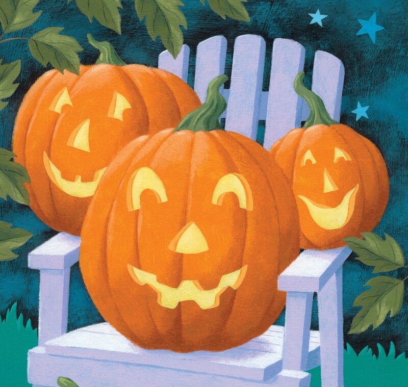 Three Jack-o-lanterns — Orange, Festive, Night, Illustration