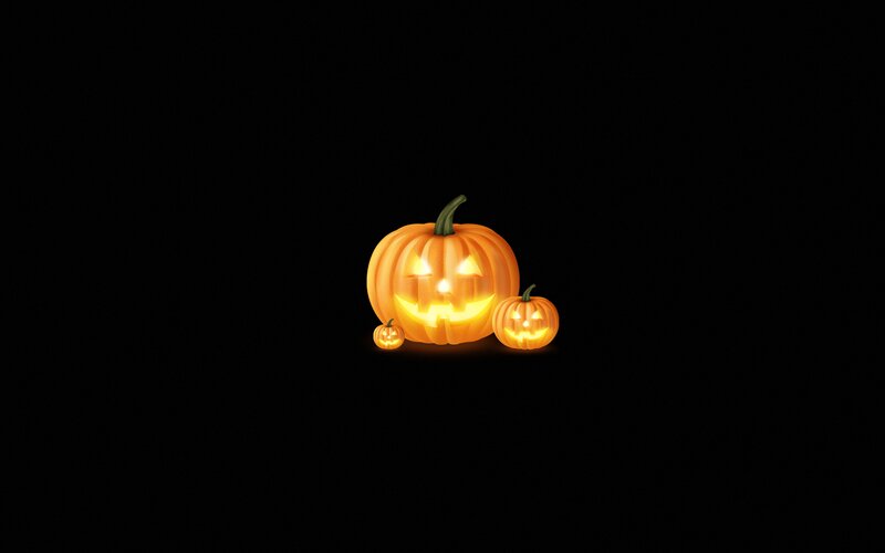 Three Jack-o'-lanterns — Orange, Spooky, Night, 3d Render
