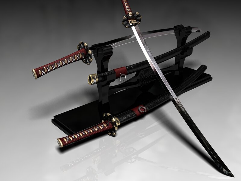 Three Katanas on Display