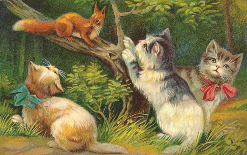 Three Kittens and a Squirrel