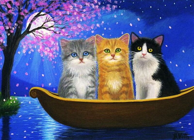Three Kittens in a Boat