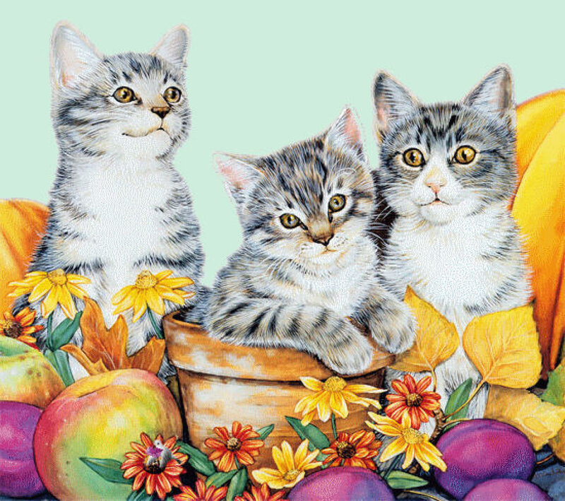 Three Kittens in Autumn — Yellow