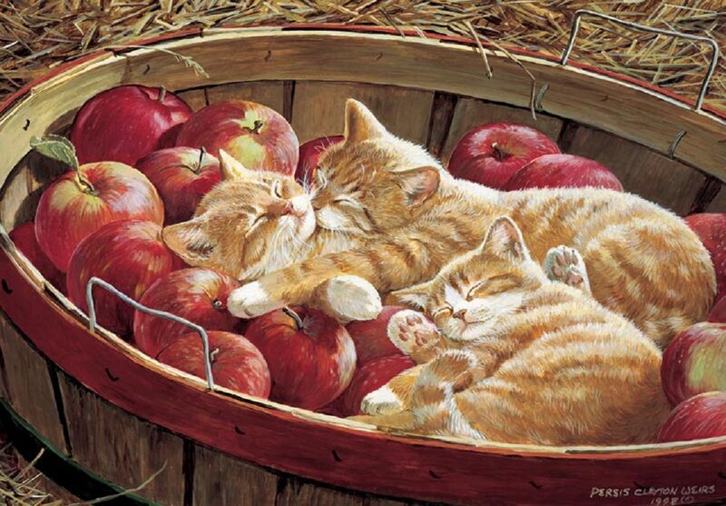 Three Kittens in Basket — Red