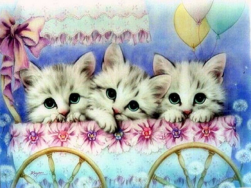 Three Kittens in Carriage