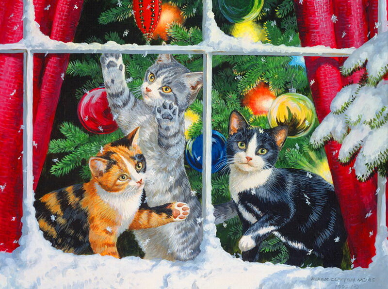 Three Kittens in Christmas Tree