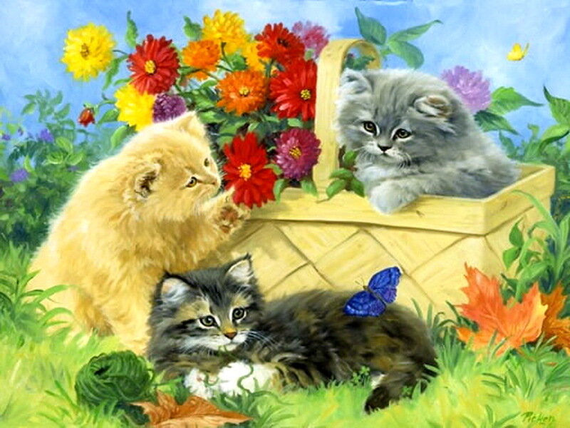 Three Kittens in Garden