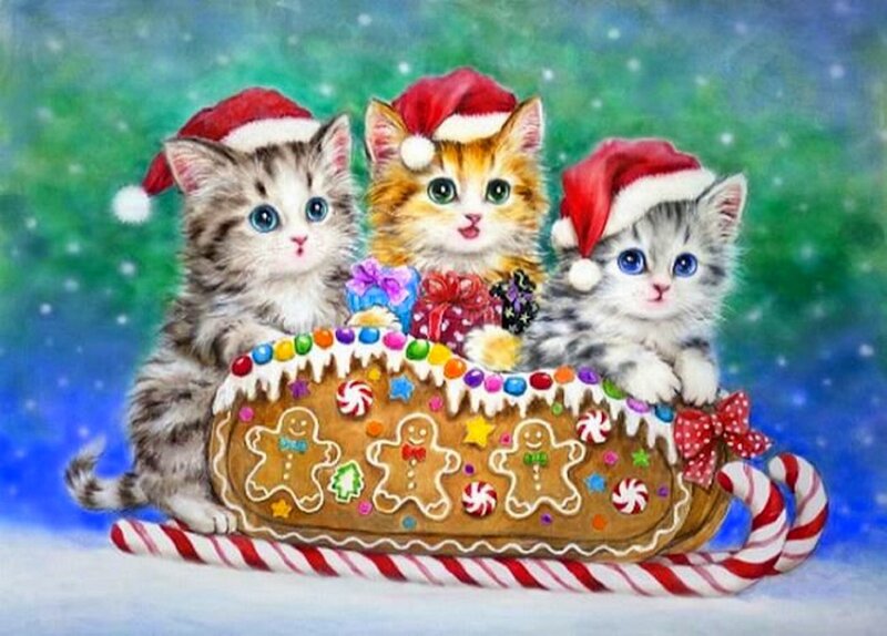 Three Kittens in Sleigh