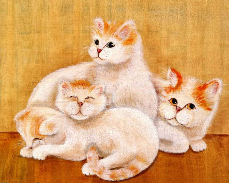 Three Kittens Together — White, Calm