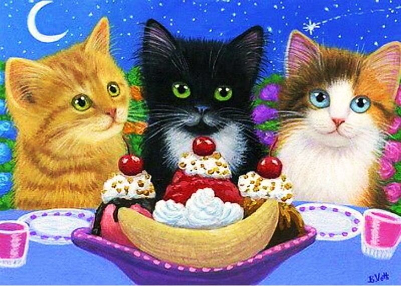 Three Kittens with Banana Split