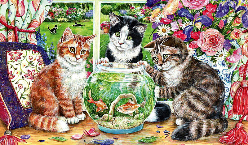 Three Kittens with Fishbowl