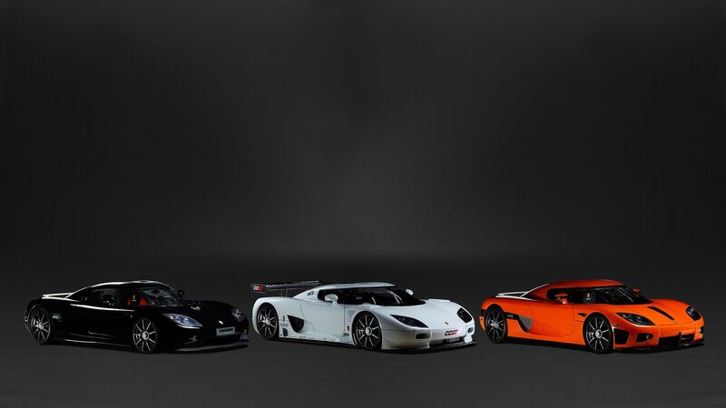 Three Koenigsegg Sports Cars — Black, Dramatic, Photograph