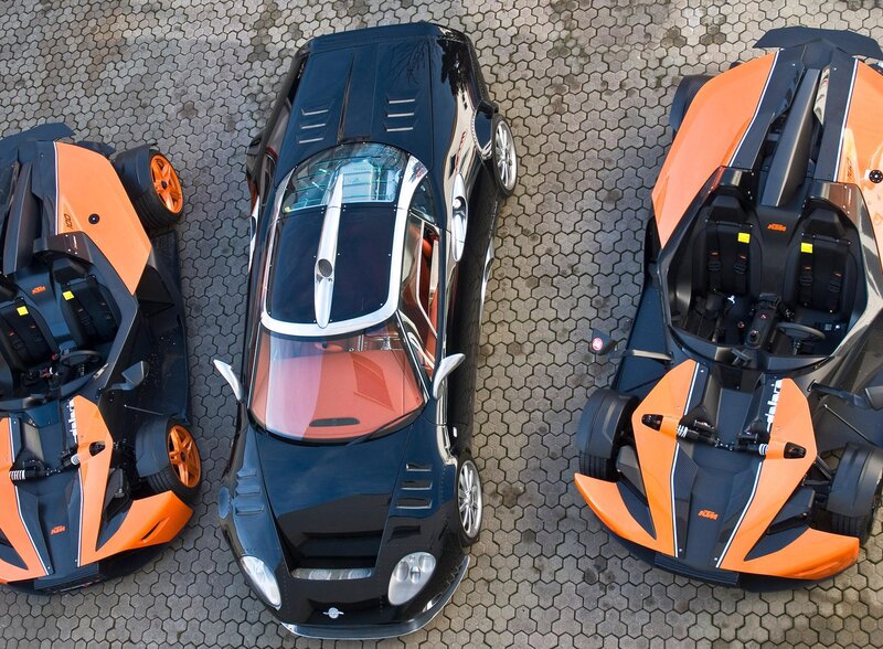 Three KTM X-Bow sports cars