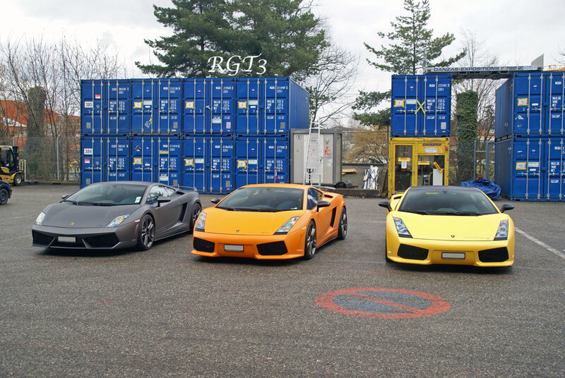 Three Lamborghini cars in a lot