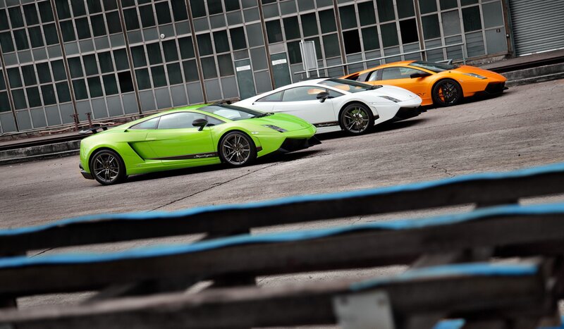 Three Lamborghini sports cars