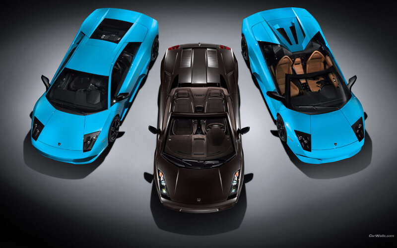 Three Lamborghini Sports Cars — Blue, Dramatic