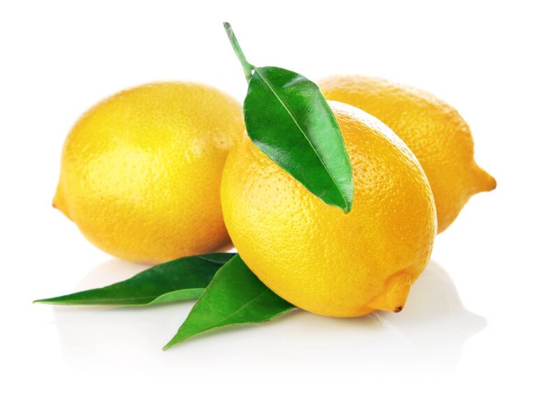 Three Lemons with Leaves — Yellow, Fresh, Photograph