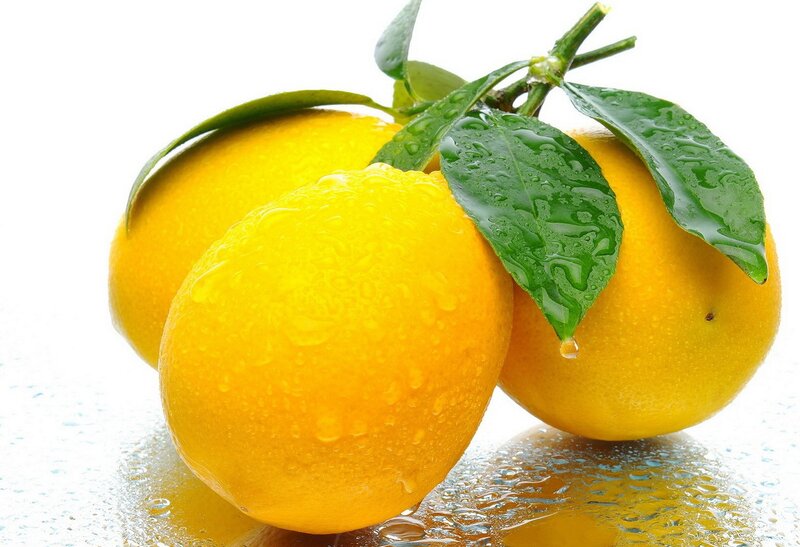 Three Lemons with Leaves — Yellow, Fresh