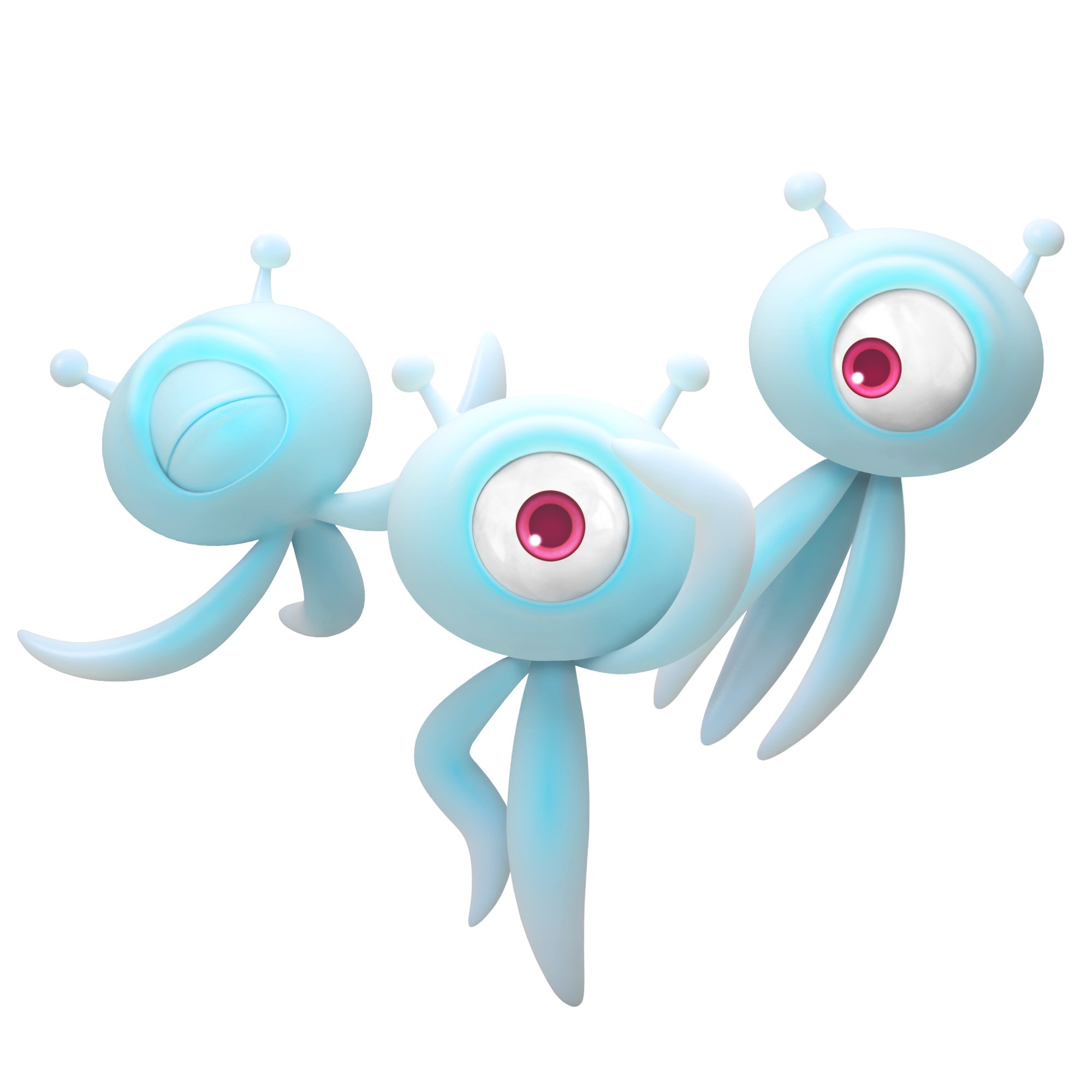 three light-blue alien creatures