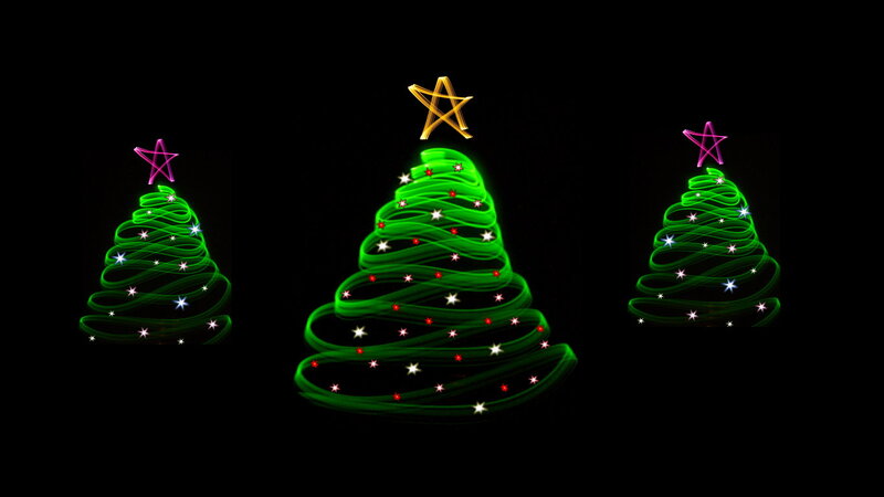 Three Light-painted Christmas Trees