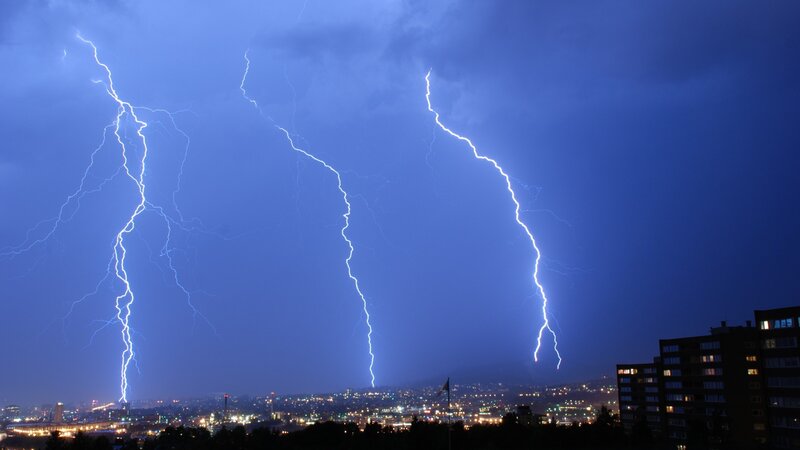 Three Lightning Strikes — Blue, Dramatic