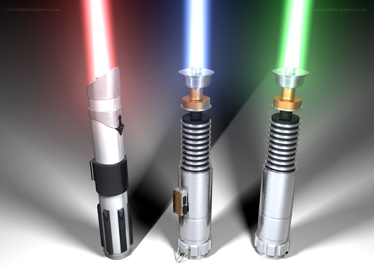 Three lightsabers from Star Wars
