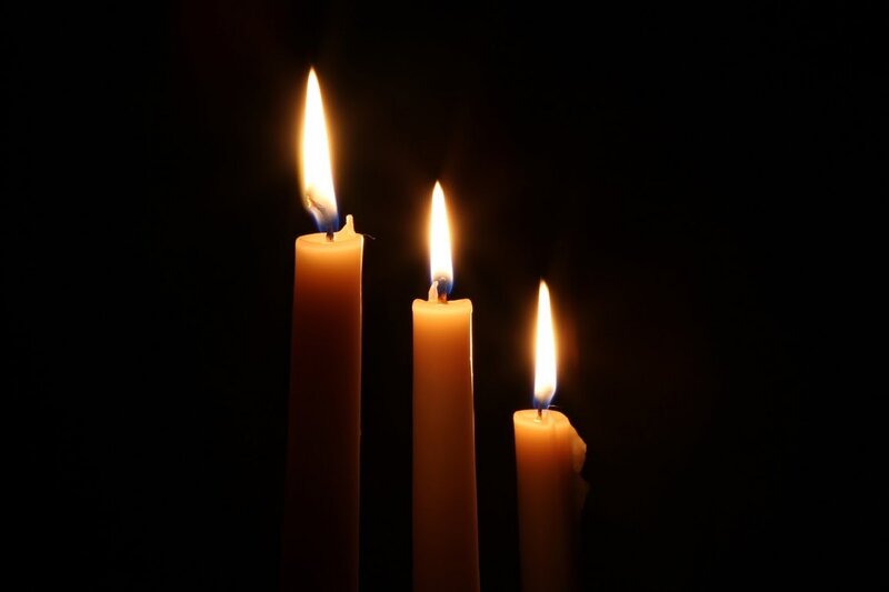 Three Lit Candles — Black, Calm, Night, Photograph