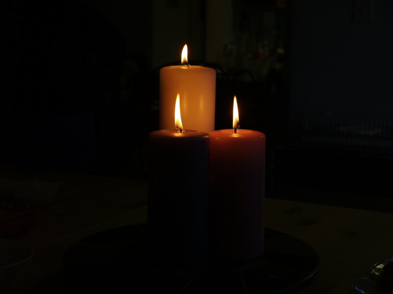 Three Lit Candles — Black, Calm, Night