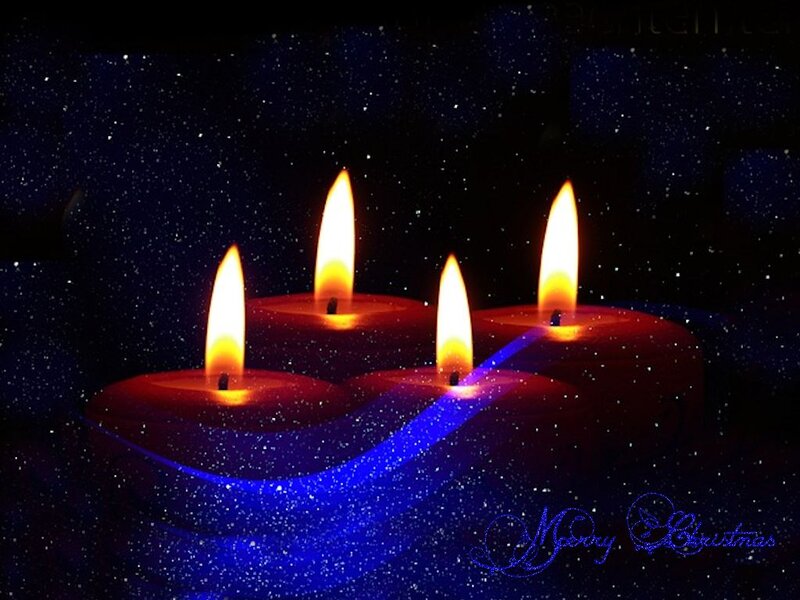 Three Lit Candles — Blue, Festive