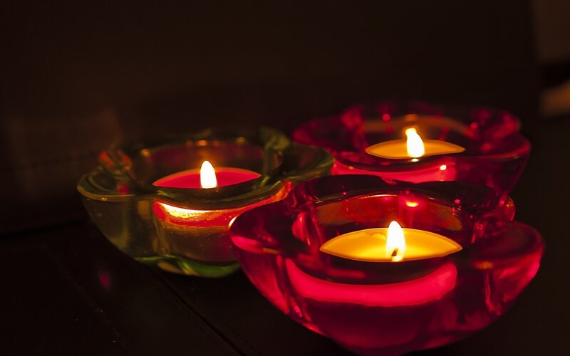 Three Lit Candles — Red, Calm, Night