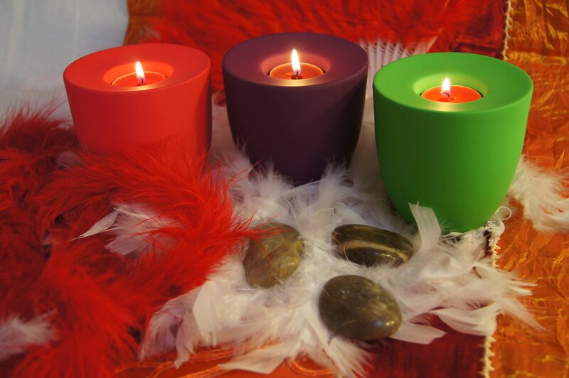 Three Lit Candles — Red, Calm, Photograph