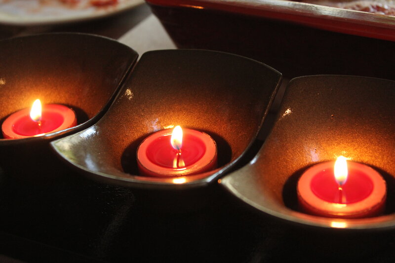 Three Lit Candles — Red, Calm