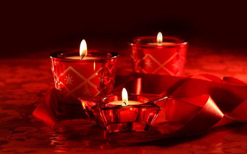 Three Lit Candles — Red, Dramatic, Night