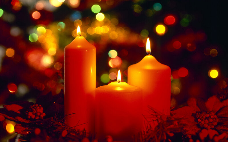 Three Lit Candles — Red, Festive, Night, Photograph