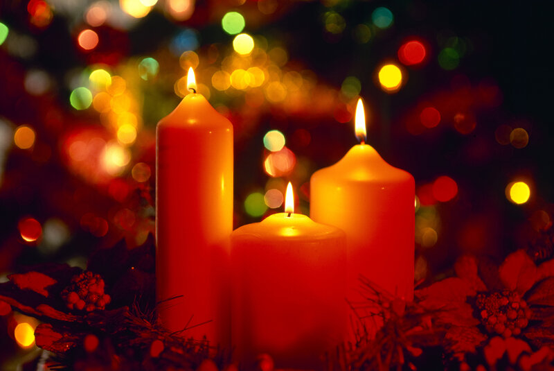 Three Lit Candles — Red, Festive, Night