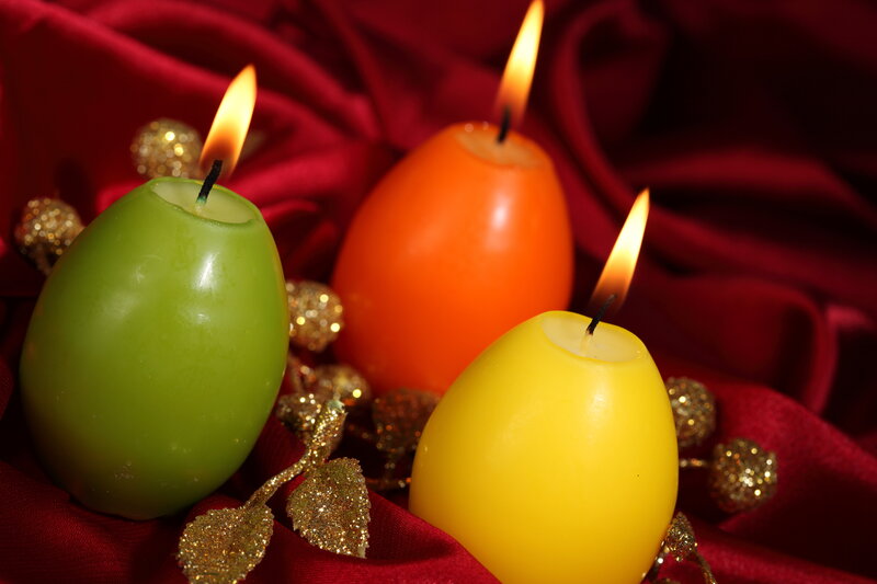 Three Lit Candles — Red, Festive