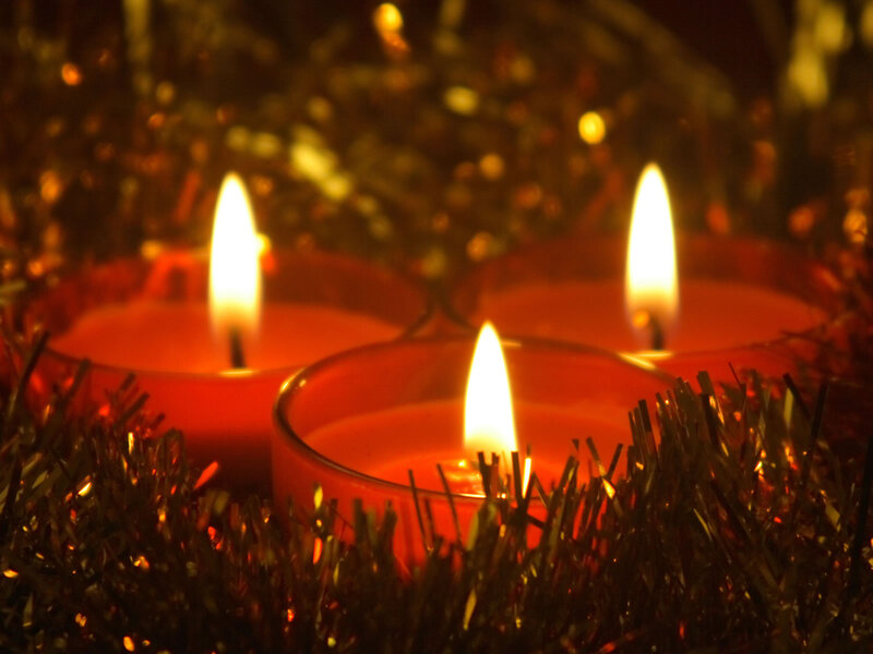 Three Lit Candles — Red, Warm, Night