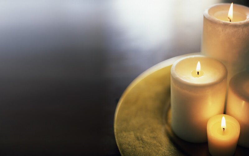 Three Lit Candles — White, Calm, Night, Photograph