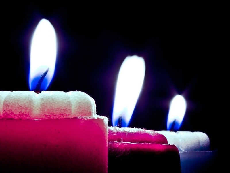 Three Lit Candles — White, Dramatic