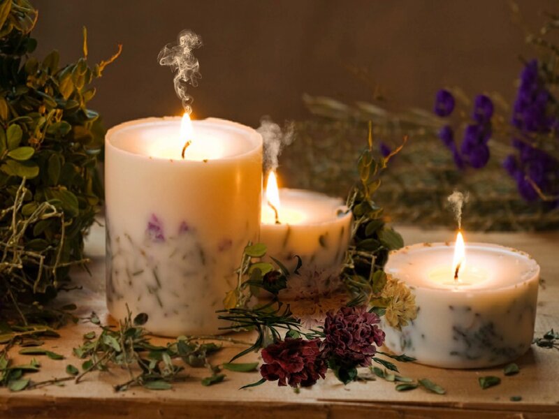 Three Lit Candles — White, Serene