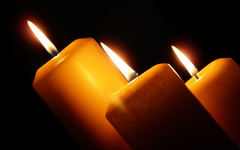 Three Lit Candles — Yellow, Calm
