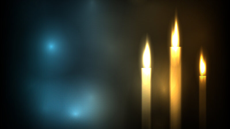 Three Lit Candles — Yellow, Dramatic
