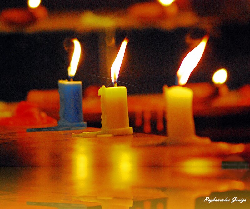 Three Lit Candles — Yellow, Warm