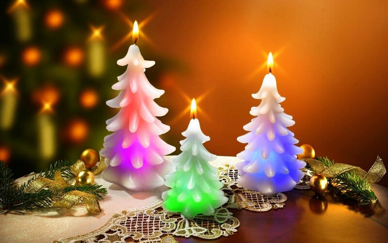 Three Lit Christmas Candles — White