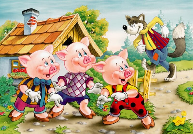 Three Little Pigs and a Wolf