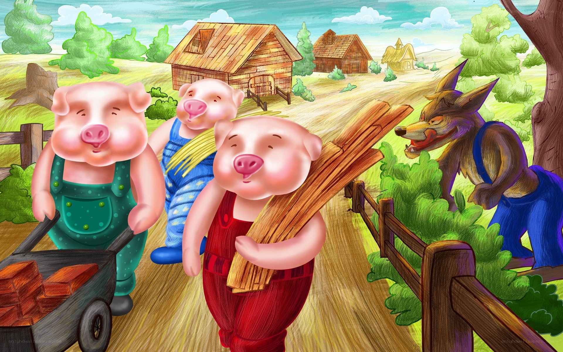 Three little pigs and the wolf