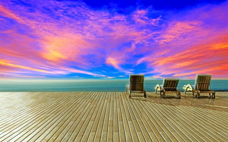 Three Lounge Chairs on Deck