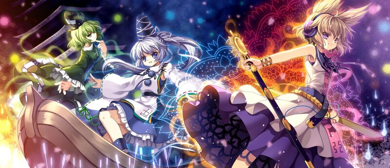 Three magical girls in a boat